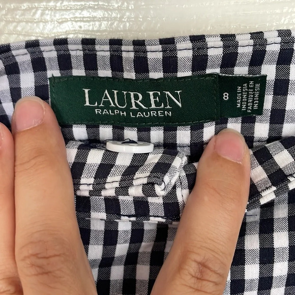 Ralph Lauren Check Cotton Poly Blend Cropped Pants Navy + White Sz 8 - Picture 3 of 10